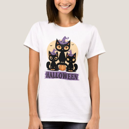 Spooky Cute Black Cat Halloween Autumn Pumpkin Tシャツ (正面)