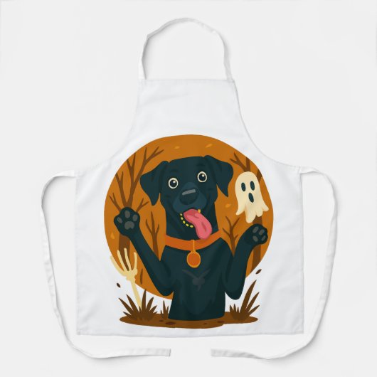 Spooky Cute Black Dog with Ghost  エプロン (正面)