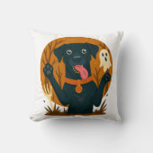 Spooky Cute Black Dog with Ghost  クッション (正面)