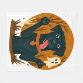 Spooky Cute Black Dog with Ghost  フリースブランケット (正面(横))