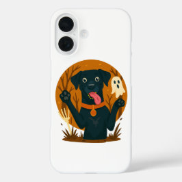 Spooky Cute Black Dog with Ghost  iPhone 16ケース
