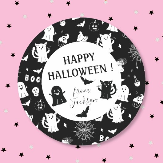 Spooky Cute Black White Halloween Kid Sticker ラウンドシール