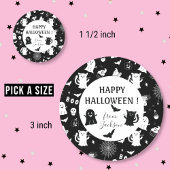 Spooky Cute Black White Halloween Kid Sticker ラウンドシール