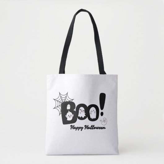 Spooky Cute "Boo!" Halloween Ghost Tote Bag トートバッグ (正面)
