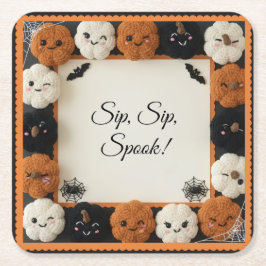Spooky Cute Crochet Pumpkin Halloween Coasters  スクエアペーパーコースター