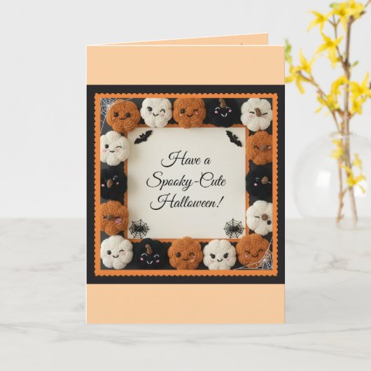  Spooky Cute Crochet Pumpkin Halloween Greeting  カード (黄色い花)