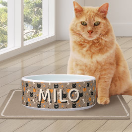 Spooky Cute Custom Halloween Pumpkin & Black Cat ボウル