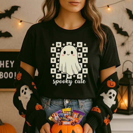 Spooky Cute Ghost Checkerboard Tシャツ
