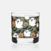 Spooky Cute Ghost Chickens with Pumpkins and Bats ウイスキーグラス (裏面)