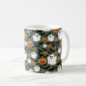 Spooky Cute Ghost Chickens with Pumpkins and Bats  コーヒーマグカップ (正面右)