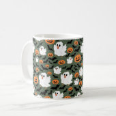 Spooky Cute Ghost Chickens with Pumpkins and Bats  コーヒーマグカップ (正面左)