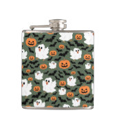 Spooky Cute Ghost Chickens with Pumpkins and Bats  フラスク (正面)