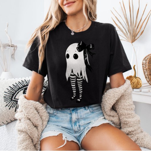 Spooky Cute Ghost in Striped Leggings Halloween Tシャツ