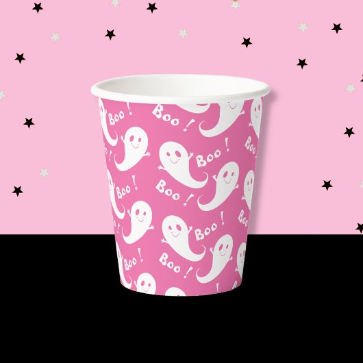 Spooky Cute Ghost Pattern Halloween Pink Paper cup 紙コップ