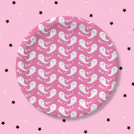 Spooky Cute Ghost Pattern Pink Paper Plate ペーパープレート