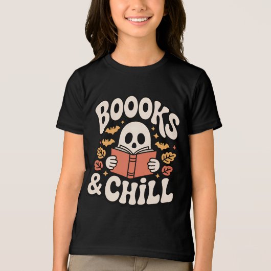 Spooky Cute Ghost Reading Book トライブレンドＴシャツ (正面)