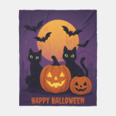 Spooky Cute Halloween Black Cats and Pumpkins Cozy フリースブランケット (正面)