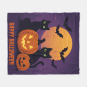 Spooky Cute Halloween Black Cats and Pumpkins Cozy フリースブランケット (正面(横))