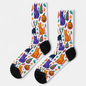 Spooky Cute Halloween Cat & Pumpkin Crew Socks ソックス (左)