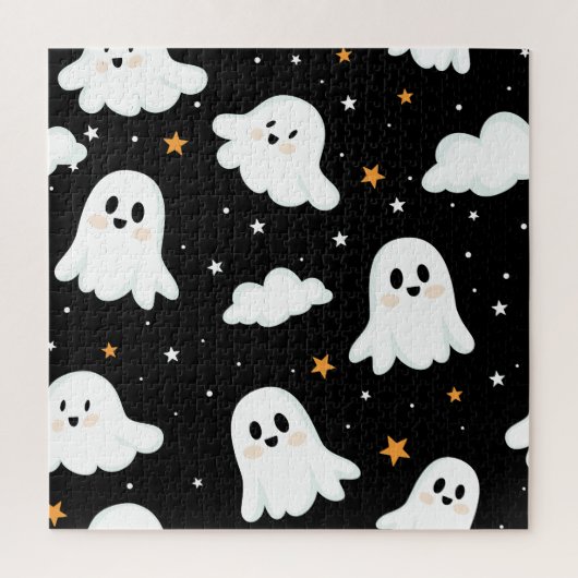 Spooky Cute Halloween Ghost Cloudy Star Sky ジグソーパズル (縦)