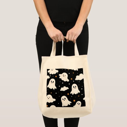 Spooky Cute Halloween Ghost Cloudy Star Sky トートバッグ (正面(商品))