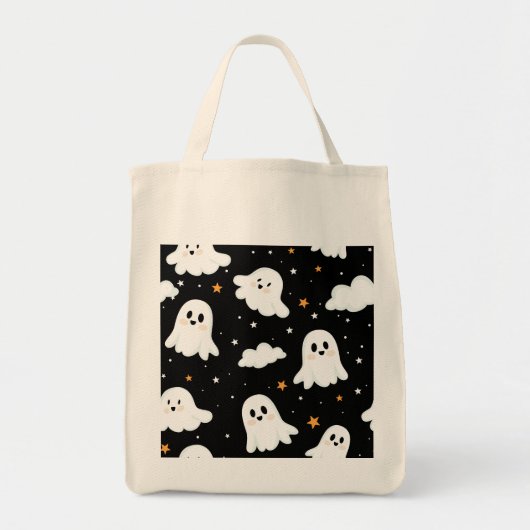 Spooky Cute Halloween Ghost Cloudy Star Sky トートバッグ (正面)
