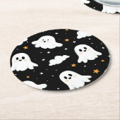 Spooky Cute Halloween Ghost Cloudy Star Sky ラウンドペーパーコースター (アングル)