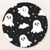 Spooky Cute Halloween Ghost Cloudy Star Sky ラウンドペーパーコースター (正面)