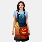 Spooky Cute Halloween Glow Design エプロン (着用した状態)