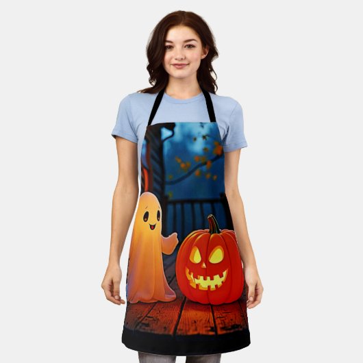 Spooky Cute Halloween Glow Design エプロン (着用した状態)