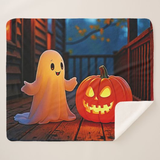 Spooky Cute Halloween Glow Design シェルパブランケット (正面(横))
