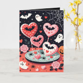 Spooky-cute Halloween Illustration of Heart  カード (黄色い花)