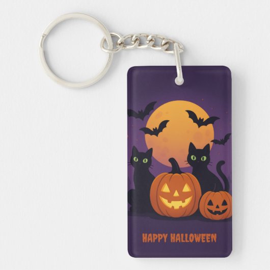 Spooky Cute Halloween Keychain – Black Cats & Pump キーホルダー (正面)