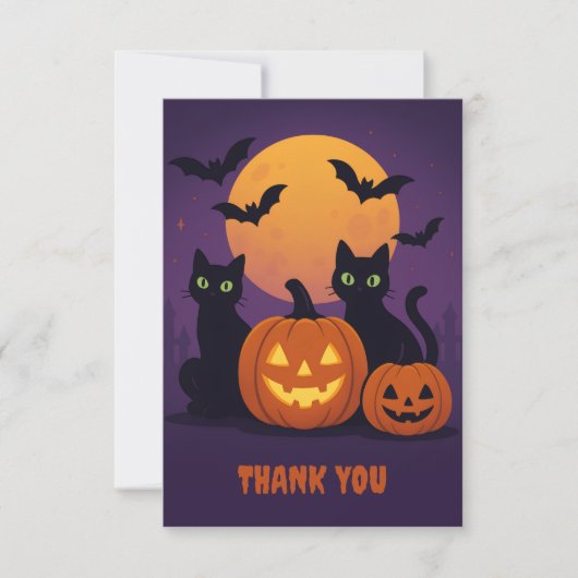 Spooky Cute Halloween Thank You Card – Black Cats  サンキューカード (正面)