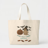 Spooky Cute Halloween Tote – Ghosts, Bats & Candy ラージトートバッグ (正面)