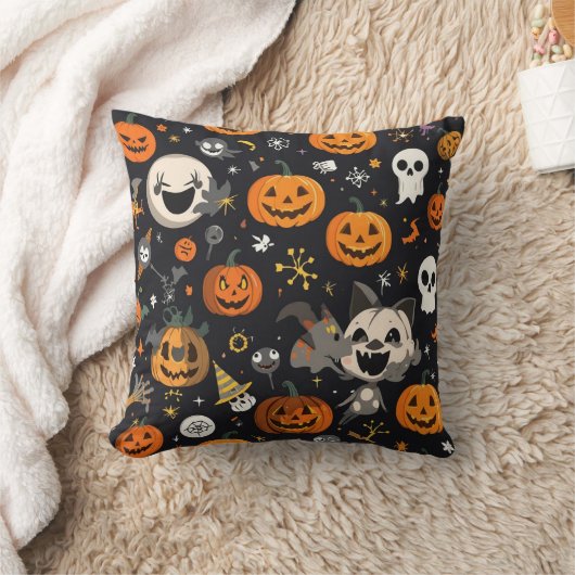 Spooky & Cute Jack-O'-Lantern Pattern Premium Thro クッション (ブランケット)