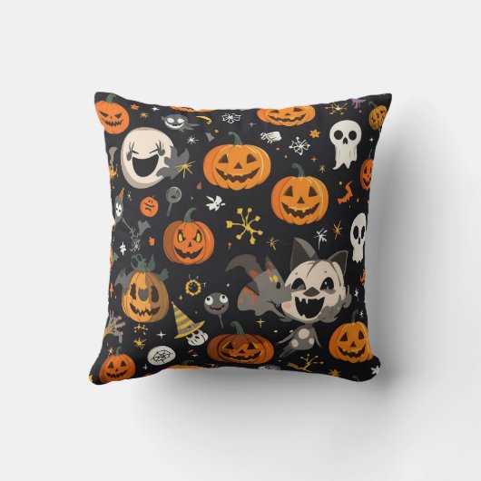 Spooky & Cute Jack-O'-Lantern Pattern Premium Thro クッション (裏面)