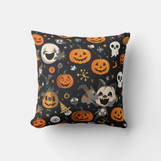 Spooky & Cute Jack-O'-Lantern Pattern Premium Thro クッション