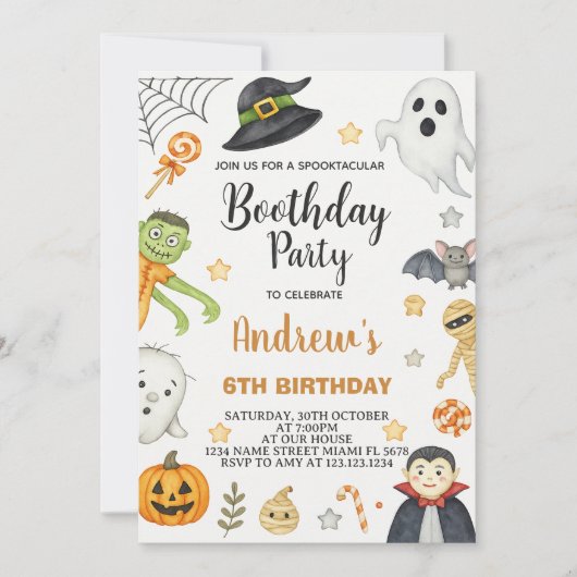 Spooky Cute Kids Halloween Birthday Party Invite 招待状 (正面)