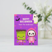 Spooky Cute Monster Mash Happy Halloween パープル ポストカード (スタンド正面)