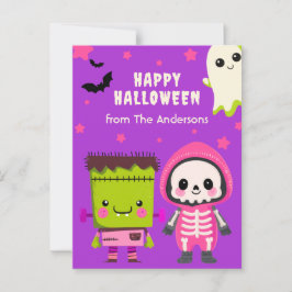 Spooky Cute Monster Mash Happy Halloween パープル ポストカード