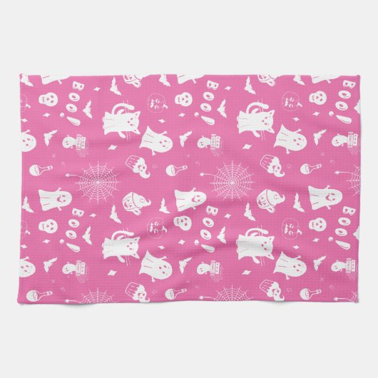 Spooky Cute Pink Halloween Kitchen Towel キッチンタオル (横)