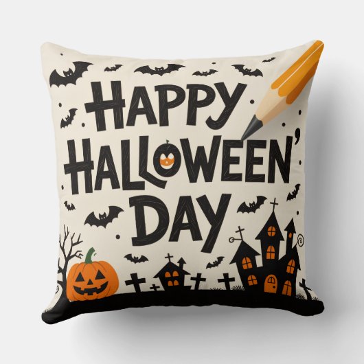 Spooky Cute Pumpkin & Ghost Design クッション (裏面)