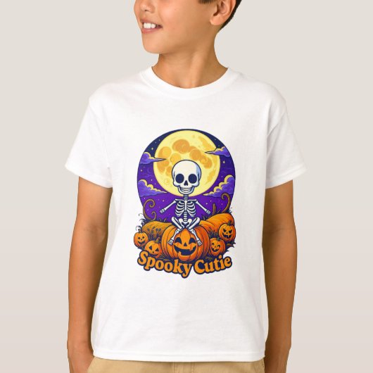 Spooky Cutie Skeleton Kids Halloween Tee Tシャツ (正面)