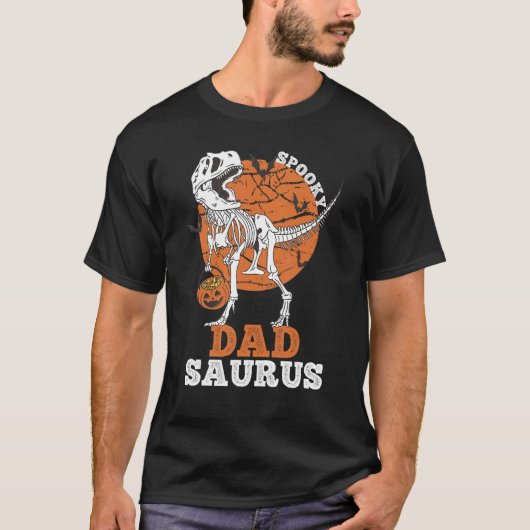 Spooky Dad Saurus Dinosaur Skeleton rex Pumpkin Tシャツ (正面)
