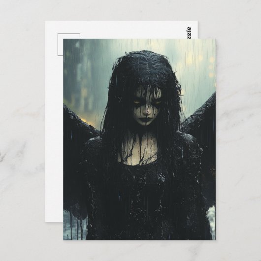 Spooky Dark Angel in Rain Fantasy ポストカード (正面/裏面)