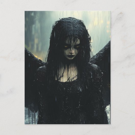Spooky Dark Angel in Rain Fantasy ポストカード (正面)