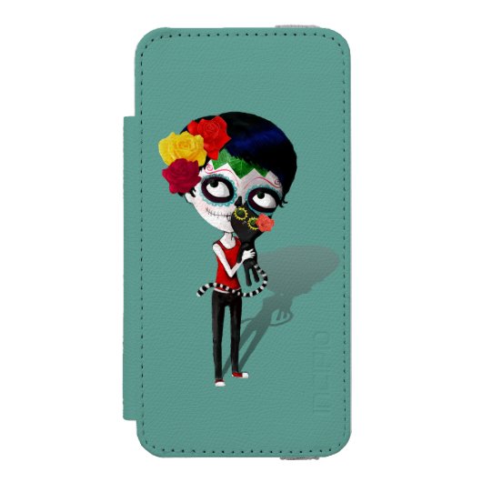 spooky Dia de Los Muertos Girl Incipio iPhoneウォレットケース (フォリオ 正面)