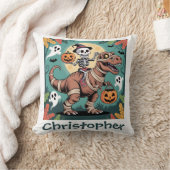 Spooky Dino Rider – Skeleton on Mummy T-Rex  クッション (ブランケット)