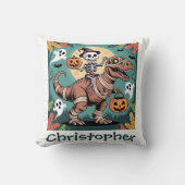 Spooky Dino Rider – Skeleton on Mummy T-Rex  クッション (正面)